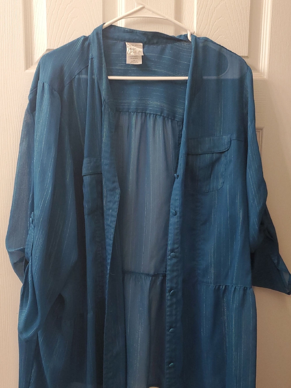 Teal Sheer Button-Front Duster Top